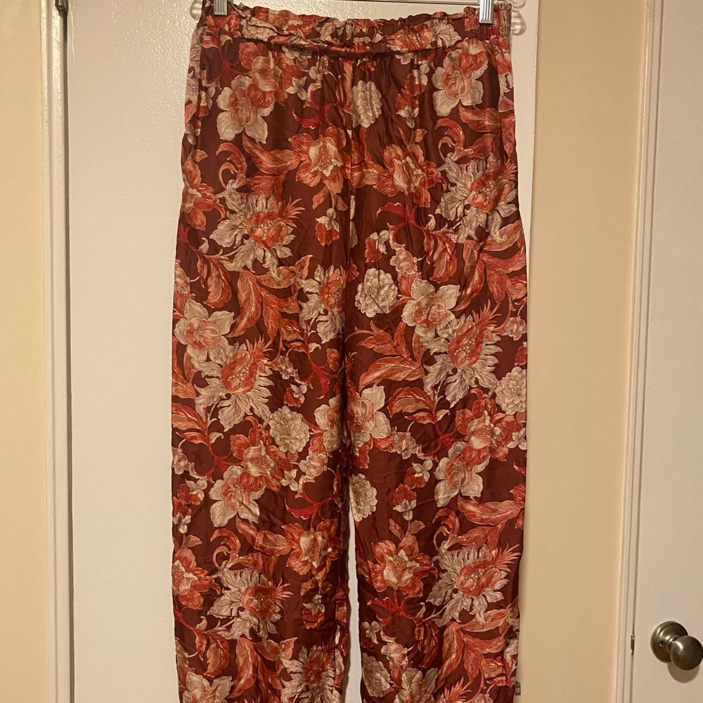 Zara Boho red & pink satin floral joggers